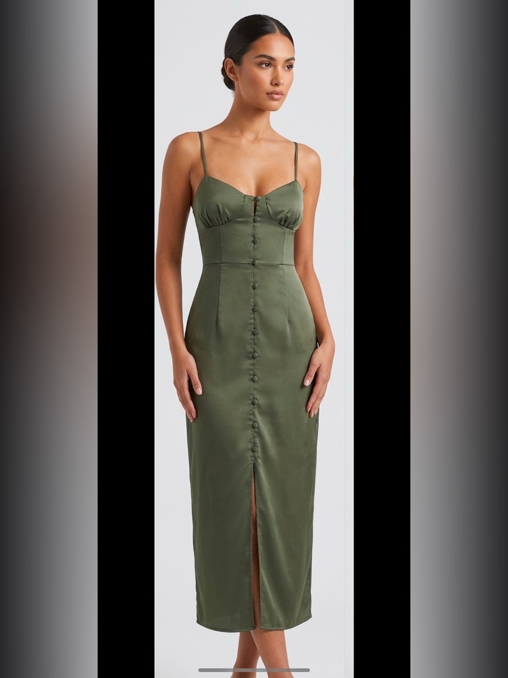 Bella Fiori by Princess Polly Olive Green Satin Midi Open Back Dress size 4